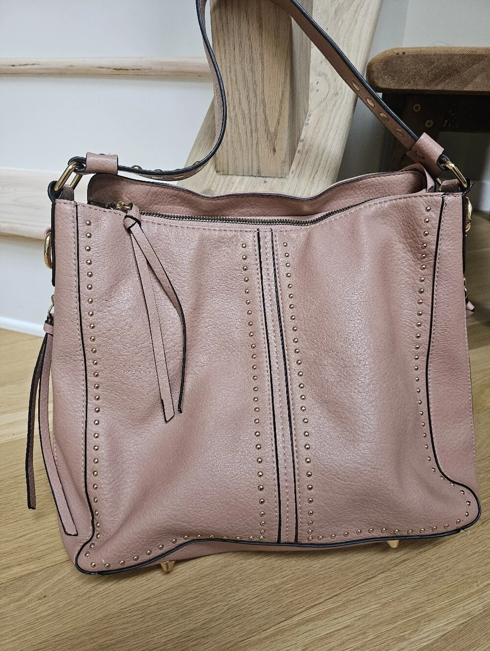 Montana West Concealed Carry Purse Dusty Pink Gold-Studded Faux Leather Hobo Bag